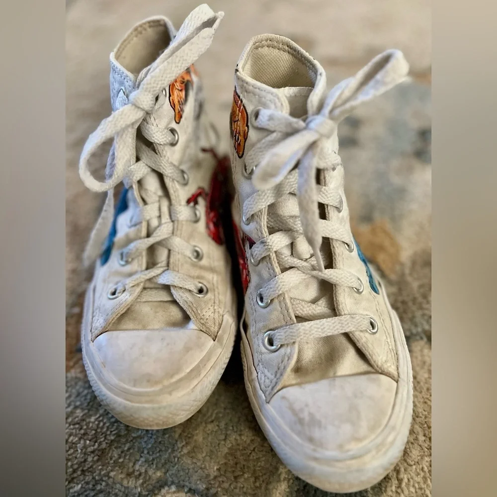 CONVERSE  All Star Kid White Blue High-Top Lizard Gecko Laces Shoes 13